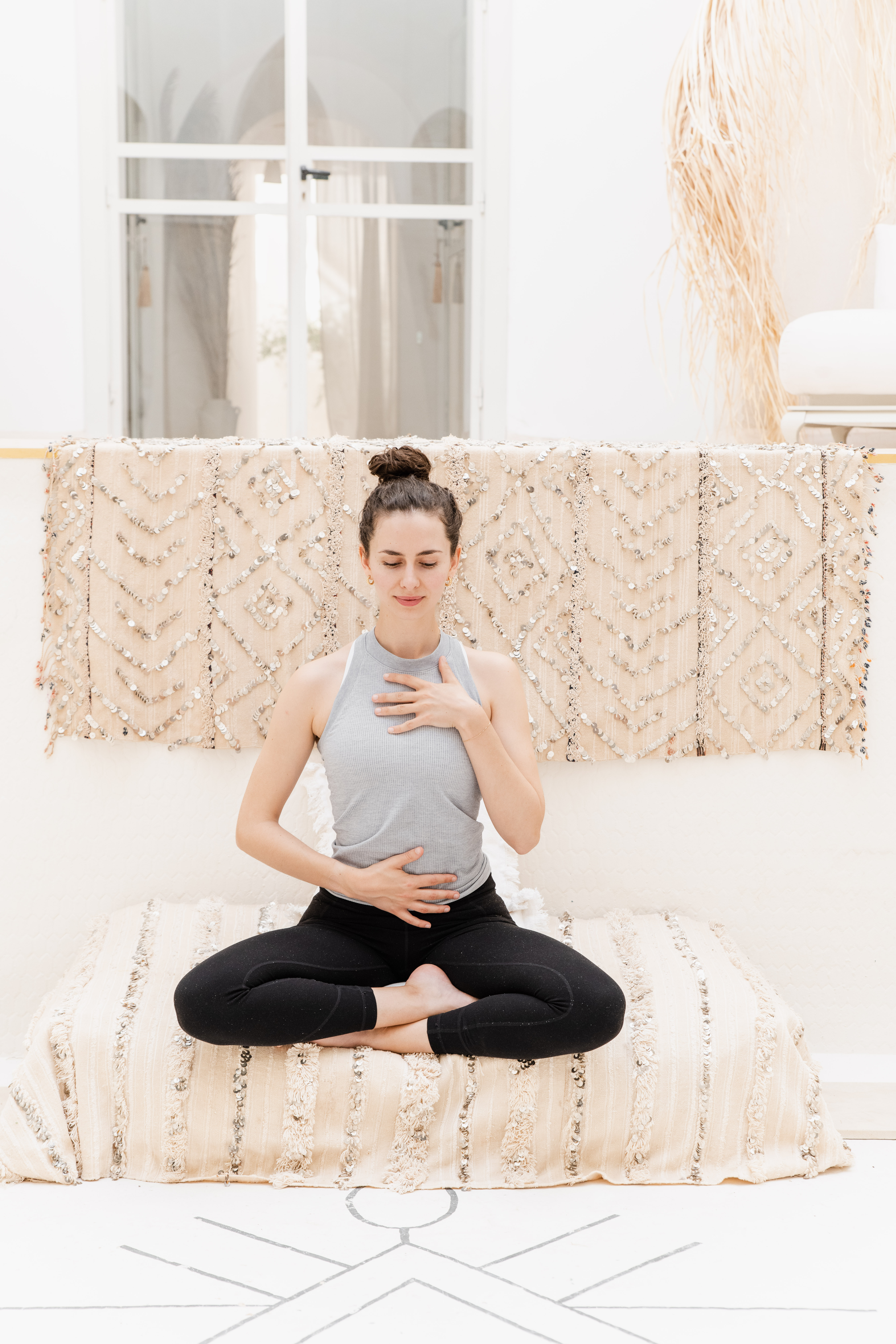 Sarah in seated meditation, eyes closed